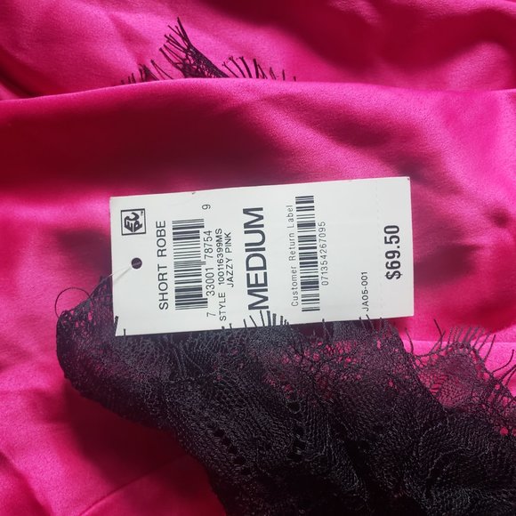 INC Lace-Trim Short Satin Wrap Robe - Picture 5 of 7